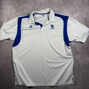 Russell Athletic BU Baseball Polo Shirt Mens XXL White Blue Dri-Power Collegiate